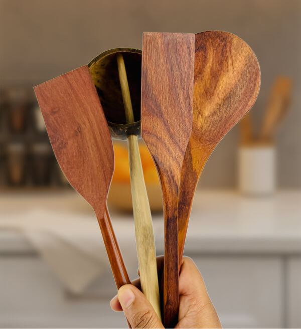 শিশু কাঠের প্রয়োজনীয় রান্নার সামগ্রী, ৪ টির সেট/Essentials Utensils 4 Pcs